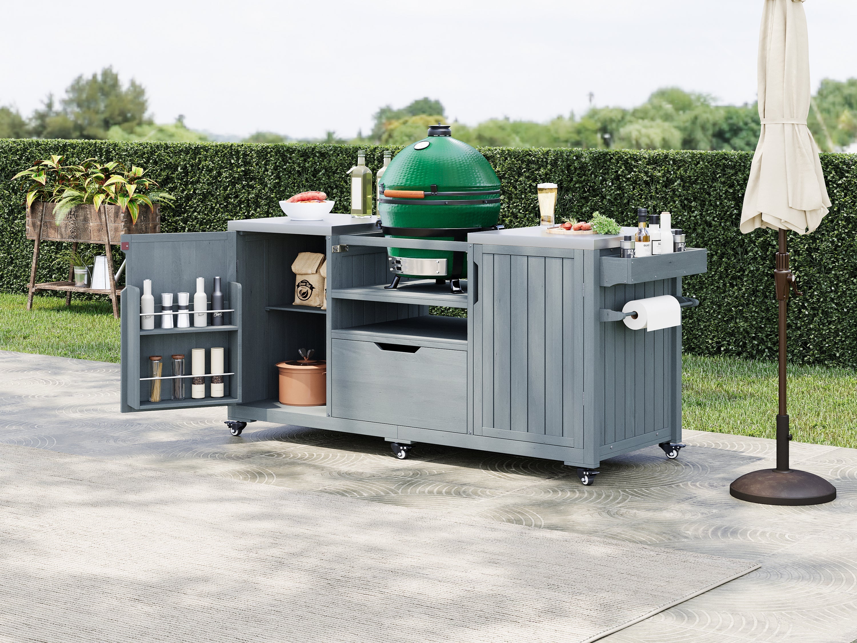 K&K 66.5" Outdoor Kitchen Island for Big Green Egg Grills (Cart only…)