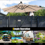10 Feet Patio Solar Powered Cantilever Umbrella with Tilting System