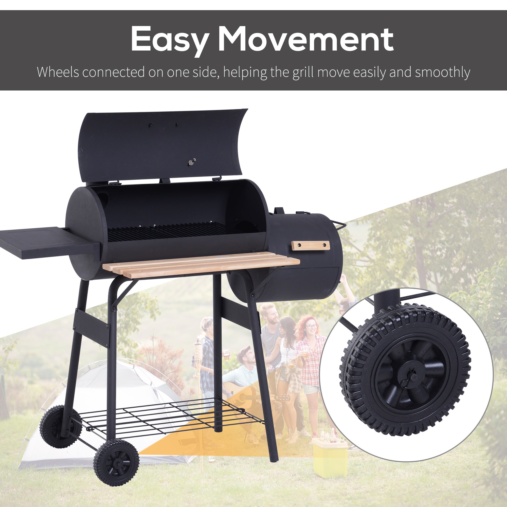 Outsunny 48” Steel Portable Backyard Charcoal BBQ Grill and Offset Smoker Combo