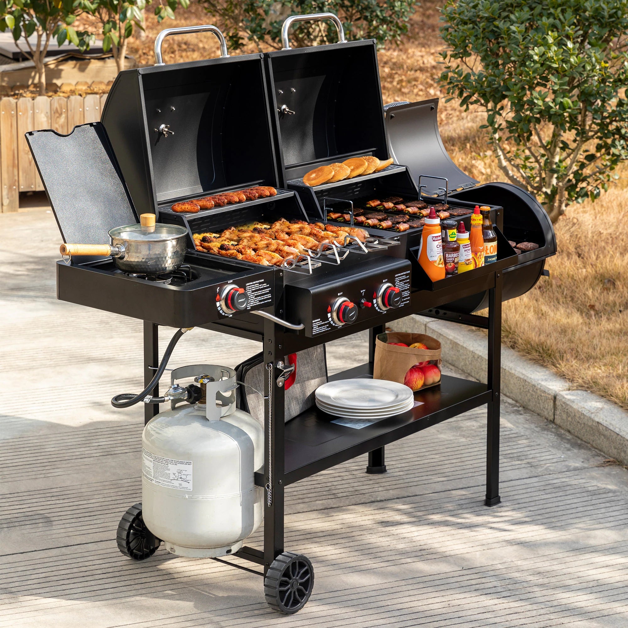 Royal Gourmet 2-Burner Gas and Charcoal Combo Grill with Offset Smoker, 34,000 BTU Dual Fuel Grill