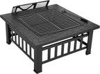 32 Inch Outdoor Fire Pit with Spark Screen Lid and Waterproof Cover, Square Metal Firepit Backyard Patio BBQ Garden Stove Firepl
