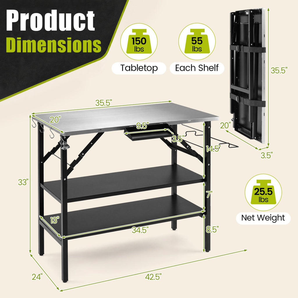 Foldable Outdoor Cook Station with Removable Shelves