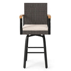 360° Swivel Outdoor Bar Stool with Cushion & Wood Armrests