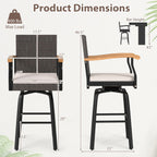 360° Swivel Outdoor Bar Stool with Cushion & Wood Armrests