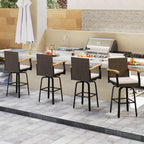 360° Swivel Outdoor Bar Stool with Cushion & Wood Armrests
