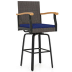 360° Swivel Outdoor Bar Stool with Cushion & Wood Armrests