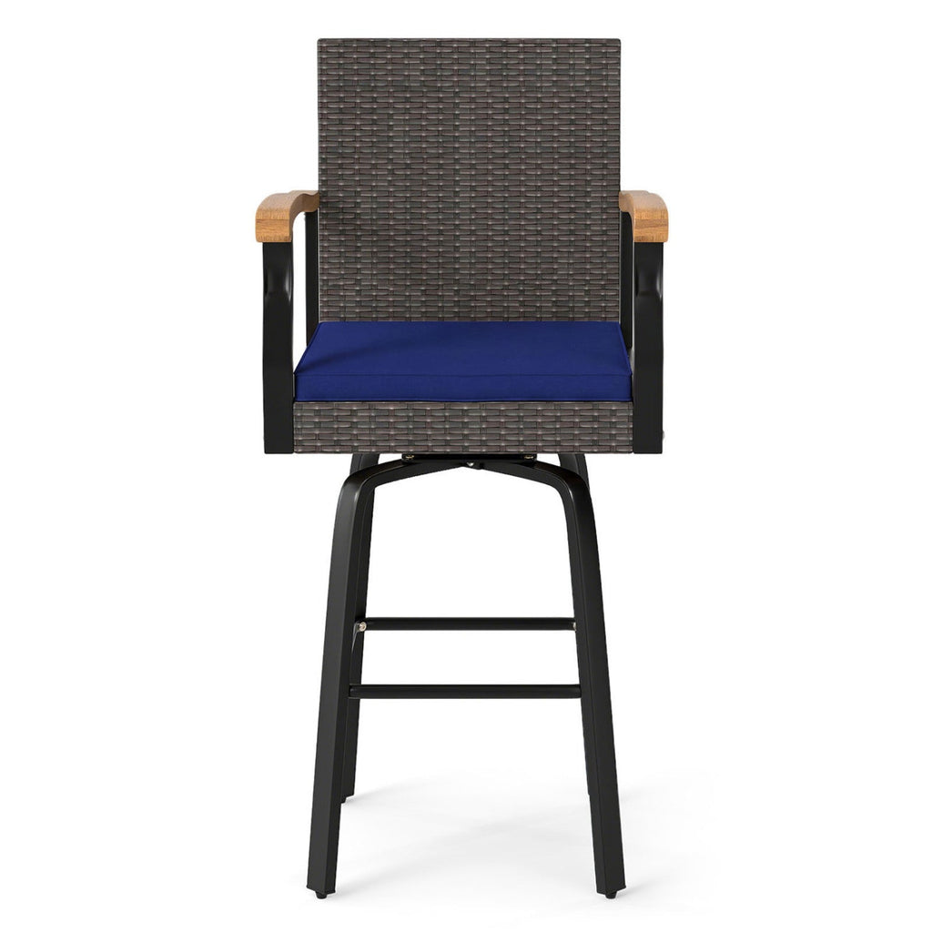 360° Swivel Outdoor Bar Stool with Cushion & Wood Armrests