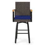 360° Swivel Outdoor Bar Stool with Cushion & Wood Armrests