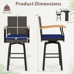 360° Swivel Outdoor Bar Stool with Cushion & Wood Armrests