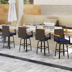 360° Swivel Outdoor Bar Stool with Cushion & Wood Armrests