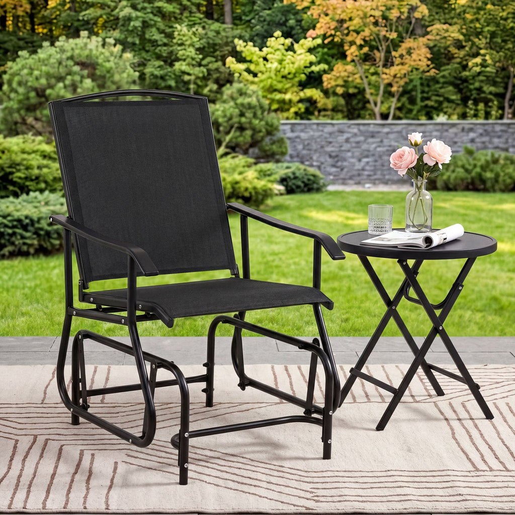 Outdoor Glider Chair with Metal Frame and Armrests