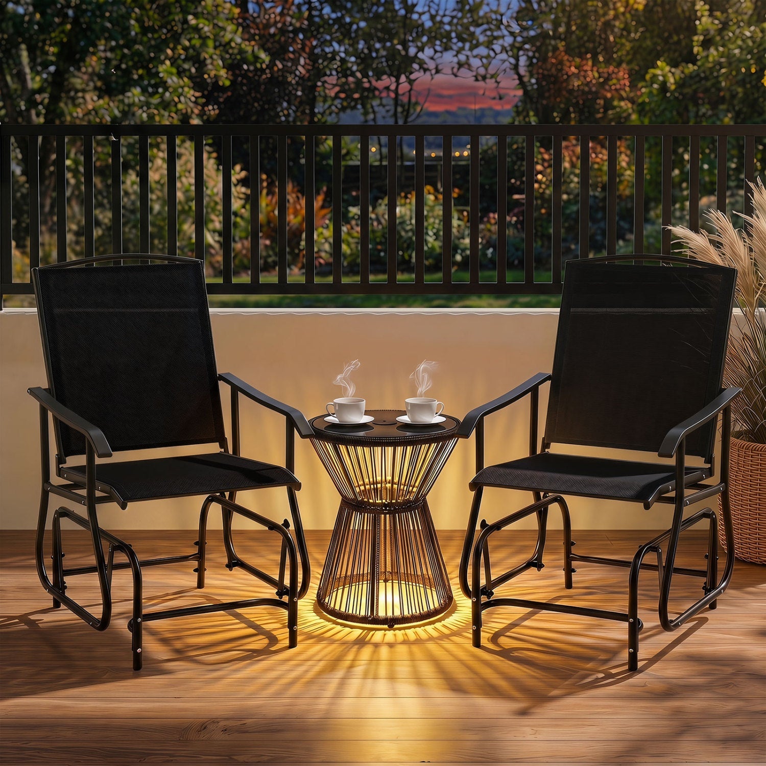 Outdoor Glider Chair with Metal Frame and Armrests