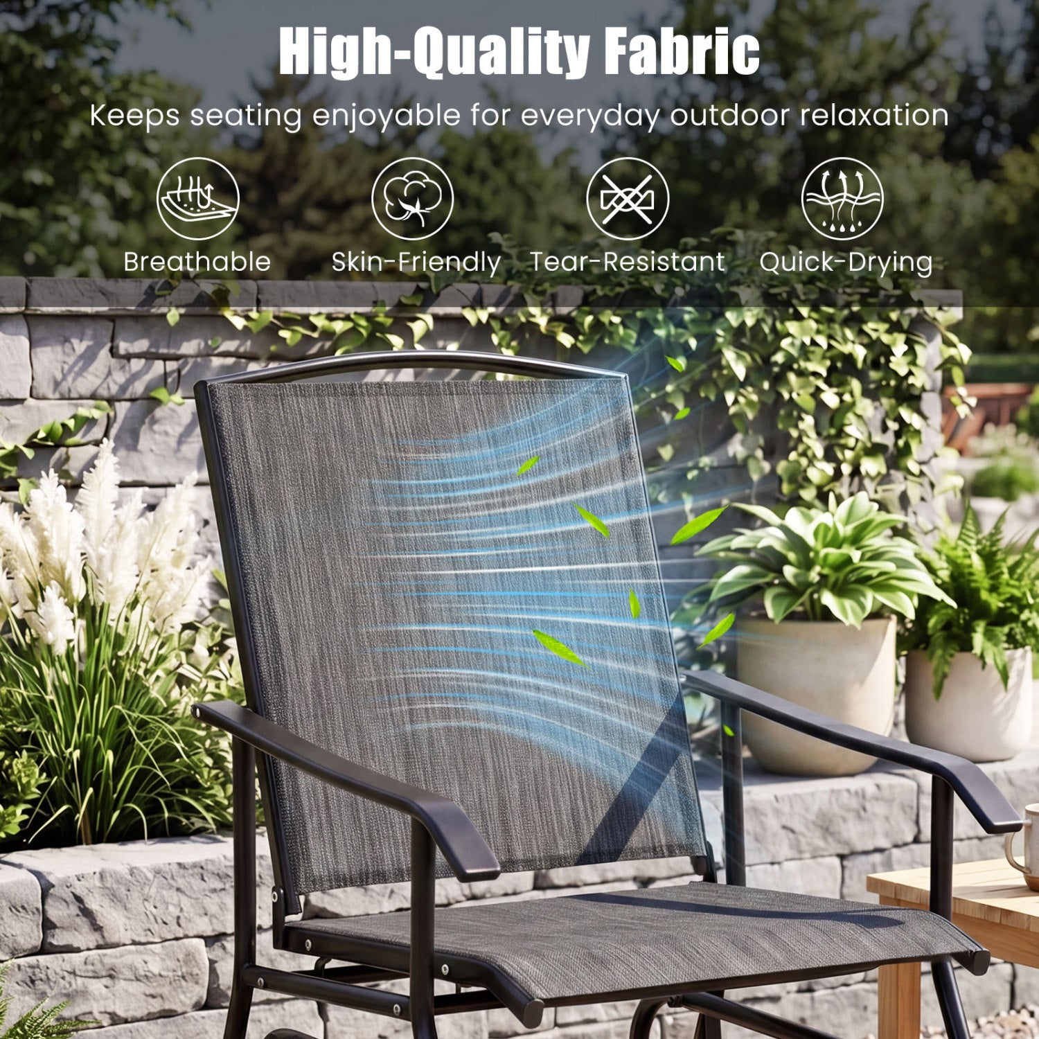 Outdoor Glider Chair with Metal Frame and Armrests