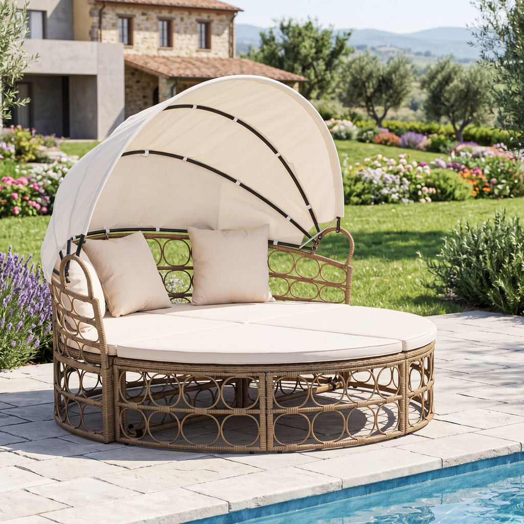 Outdoor Patio Daybed with Retractable Canopy and Cushions