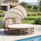 Outdoor Patio Daybed with Retractable Canopy and Cushions