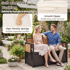 Outdoor Storage Bench with 2 Side Tables and Cushioned Seat