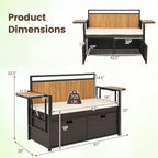 Outdoor Storage Bench with 2 Side Tables and Cushioned Seat