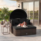 Outdoor Rattan Daybed with Retractable Canopy and Cushions