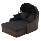 Outdoor Rattan Daybed with Retractable Canopy and Cushions