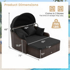 Outdoor Rattan Daybed with Retractable Canopy and Cushions