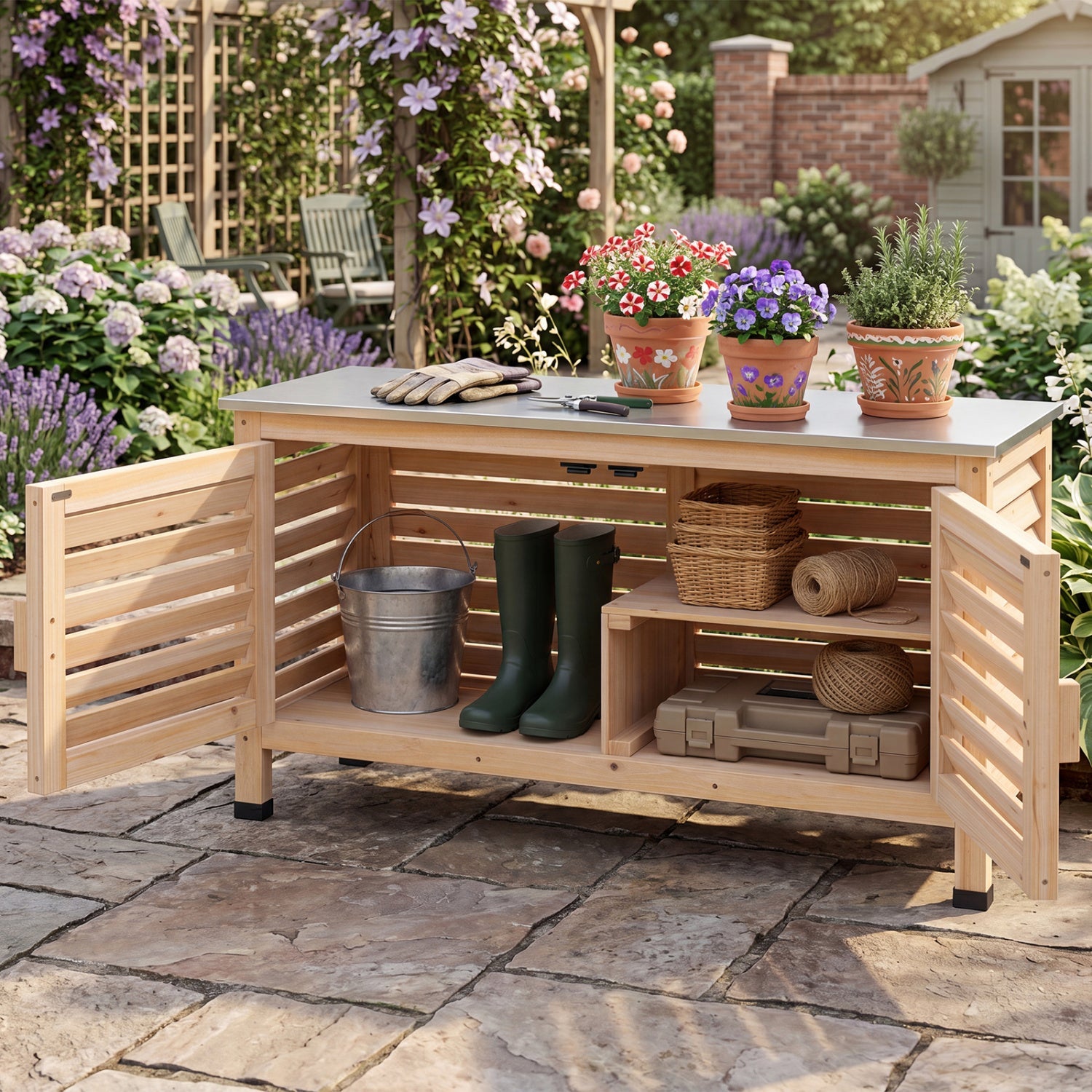 Outdoor Storage Cabinet with Stainless Steel Countertop
