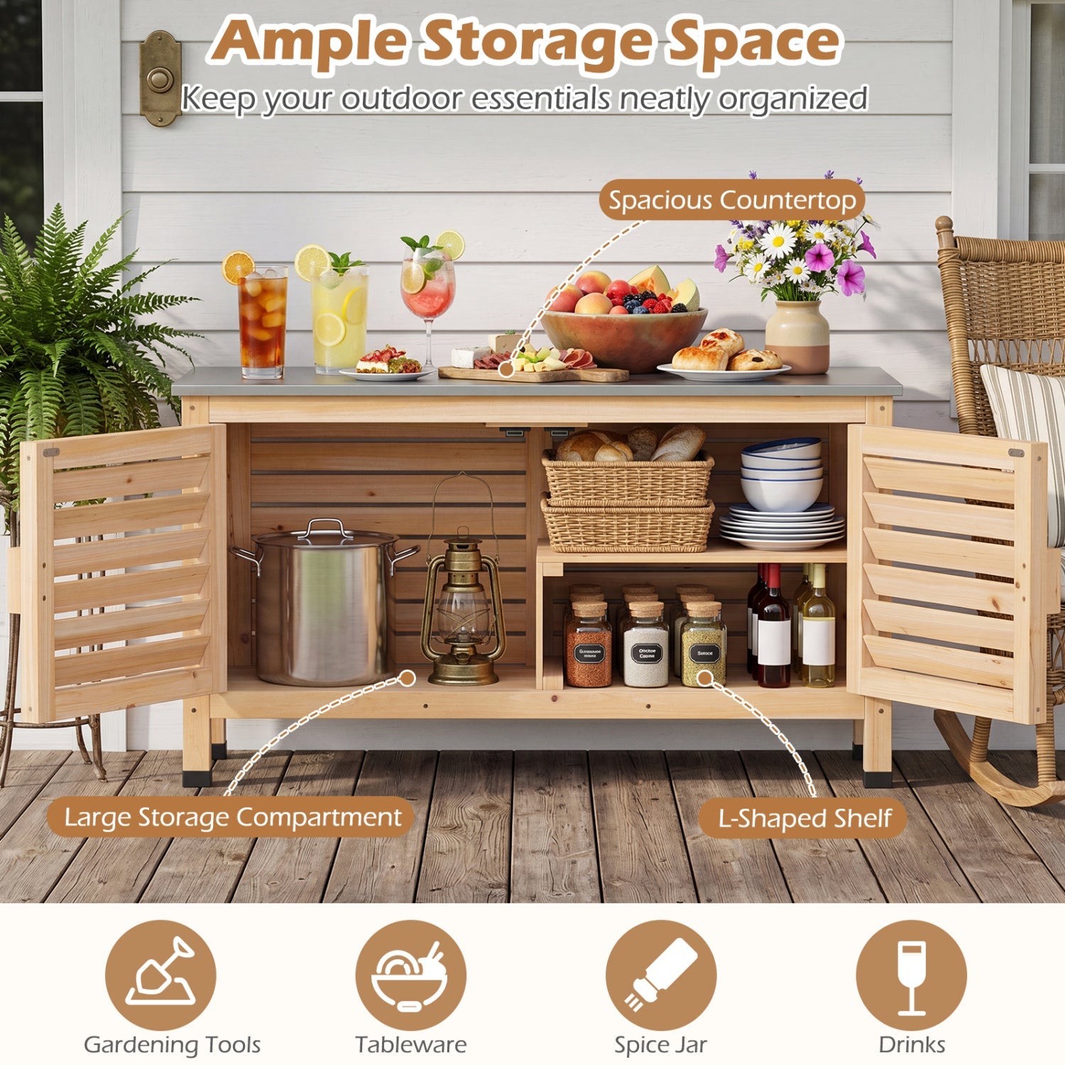 Outdoor Storage Cabinet with Stainless Steel Countertop
