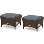 Outdoor PE Wicker Ottomans Set of 2 with Removable Cushions