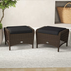 Outdoor PE Wicker Ottomans Set of 2 with Removable Cushions