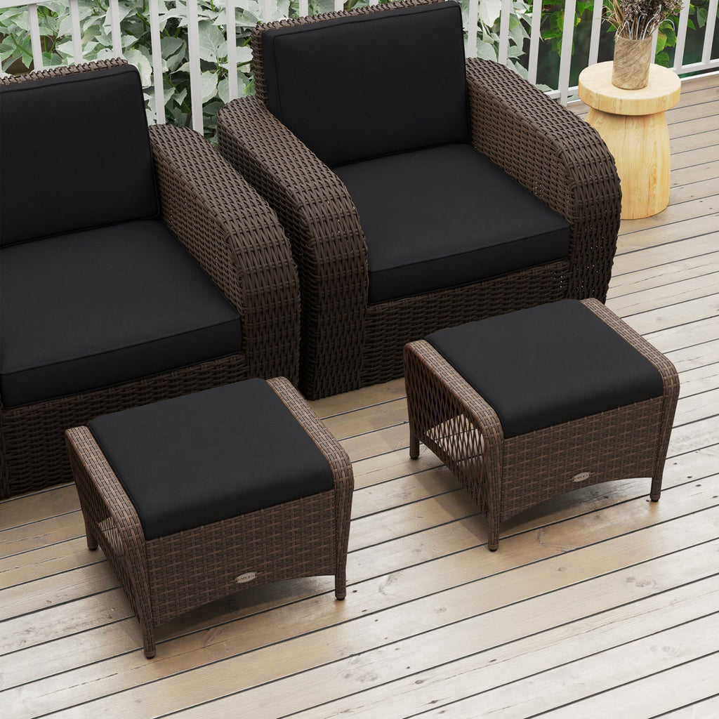 Outdoor PE Wicker Ottomans Set of 2 with Removable Cushions