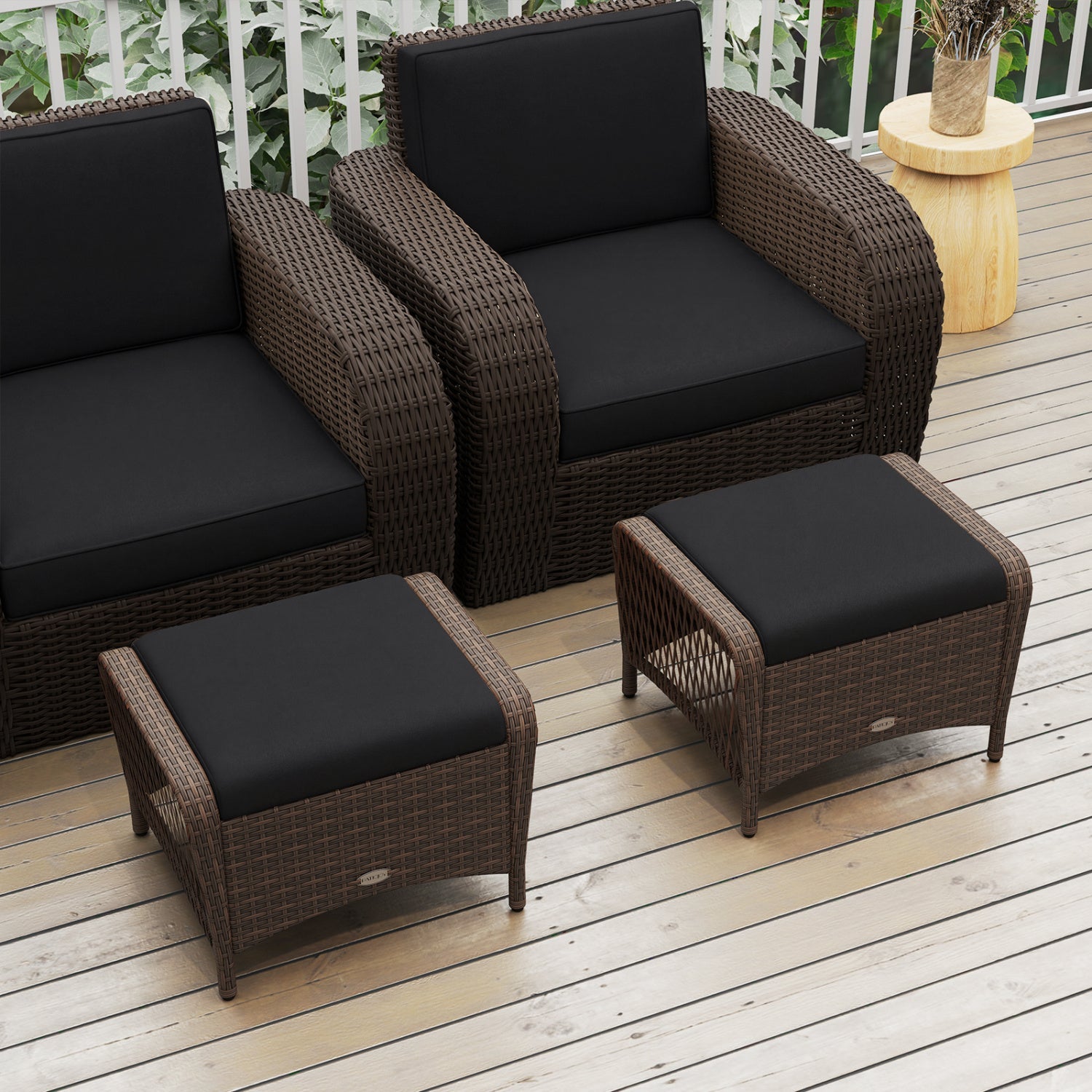 Outdoor PE Wicker Ottomans Set of 2 with Removable Cushions