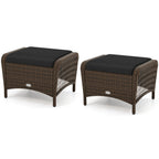 Outdoor PE Wicker Ottomans Set of 2 with Removable Cushions