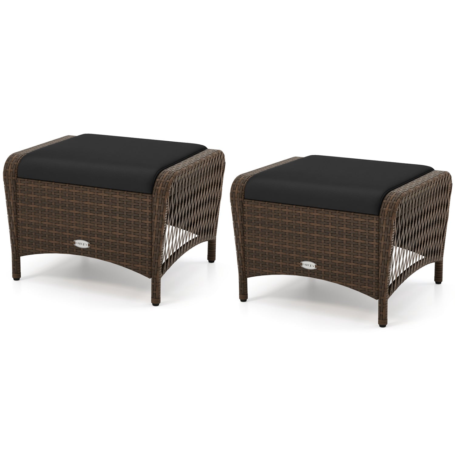 Outdoor PE Wicker Ottomans Set of 2 with Removable Cushions