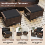 Outdoor PE Wicker Ottomans Set of 2 with Removable Cushions
