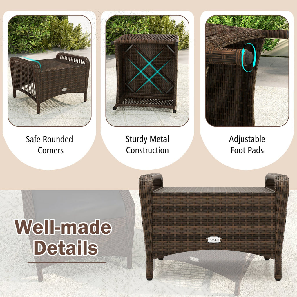 Outdoor PE Wicker Ottomans Set of 2 with Removable Cushions