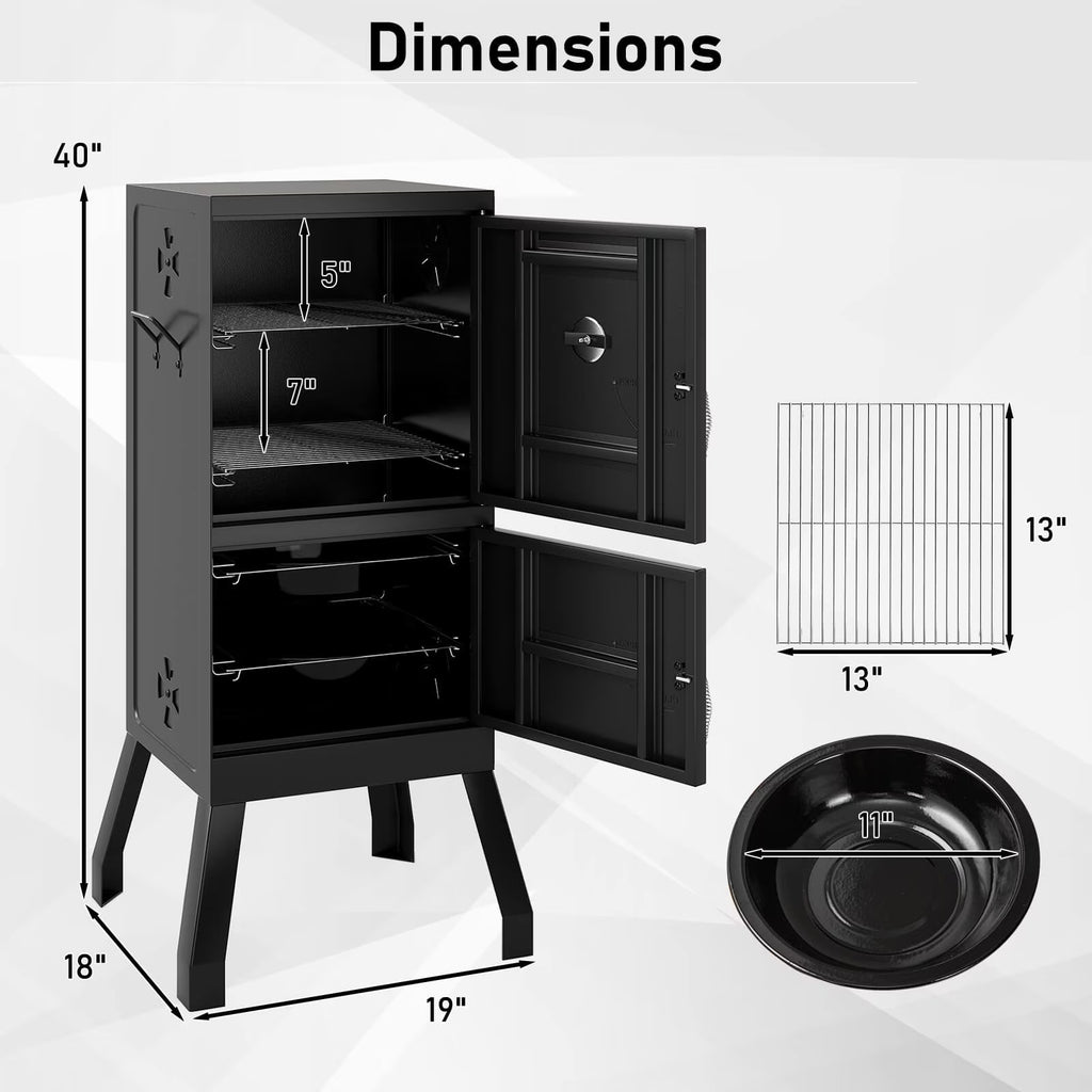 40'' Vertical BBQ Smoker W/Built-In Thermometer Adjustable Air Dampers for Party