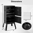 40'' Vertical BBQ Smoker W/Built-In Thermometer Adjustable Air Dampers for Party