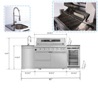 6 Burner 85, 000 Btu Deluxe Gas Outdoor Kitchen Island Grill With Wine Cooler Refrigerator, Rotisserie, Storage Cabinets & Drawers - Silver