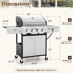 4 Burner Propane Gas Outdoor Grill with Side Burner Stainless Steel BBQ Grill