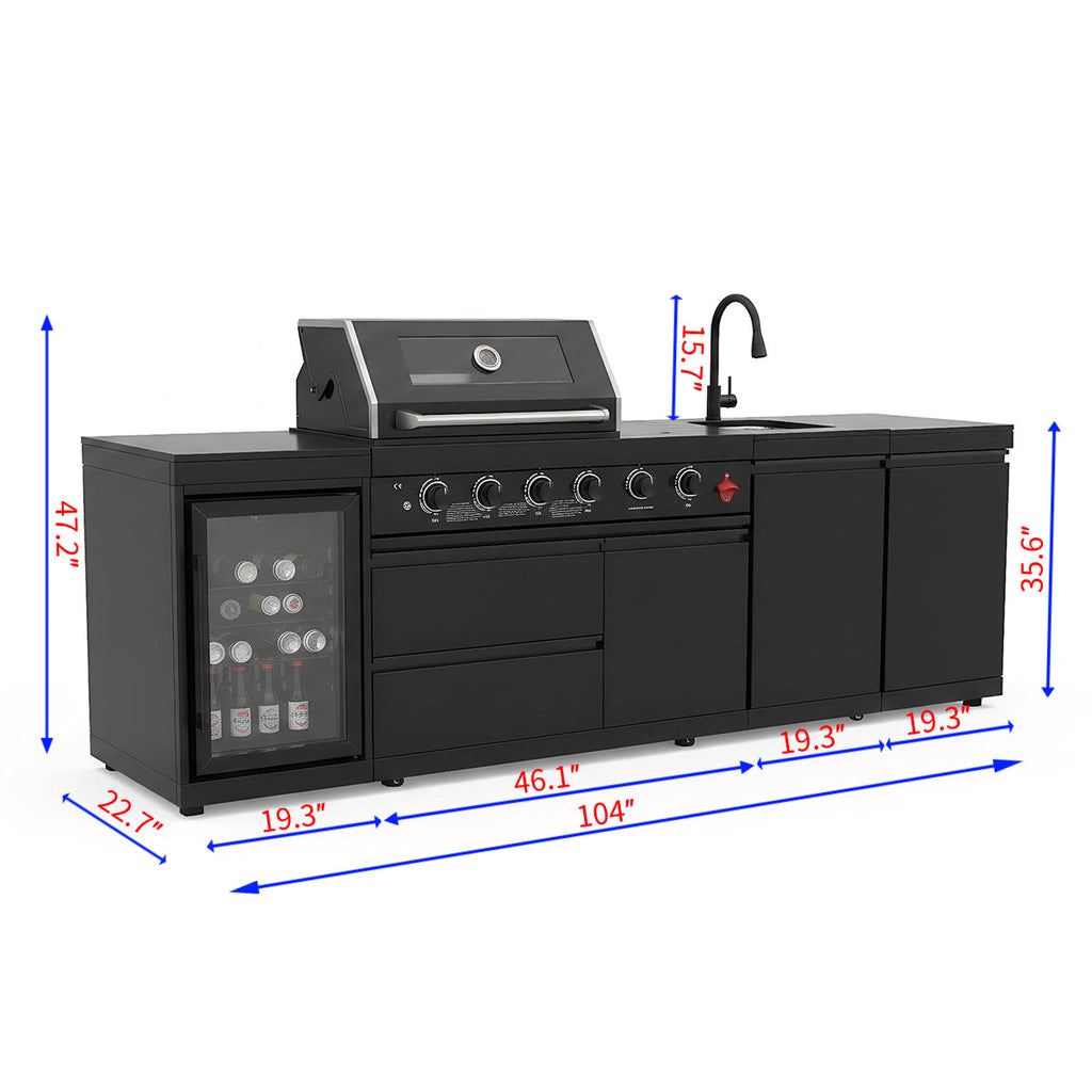 4-Burner Deluxe Stainless Steel Propane Gas Outdoor Kitchen Barbecue Island Grill