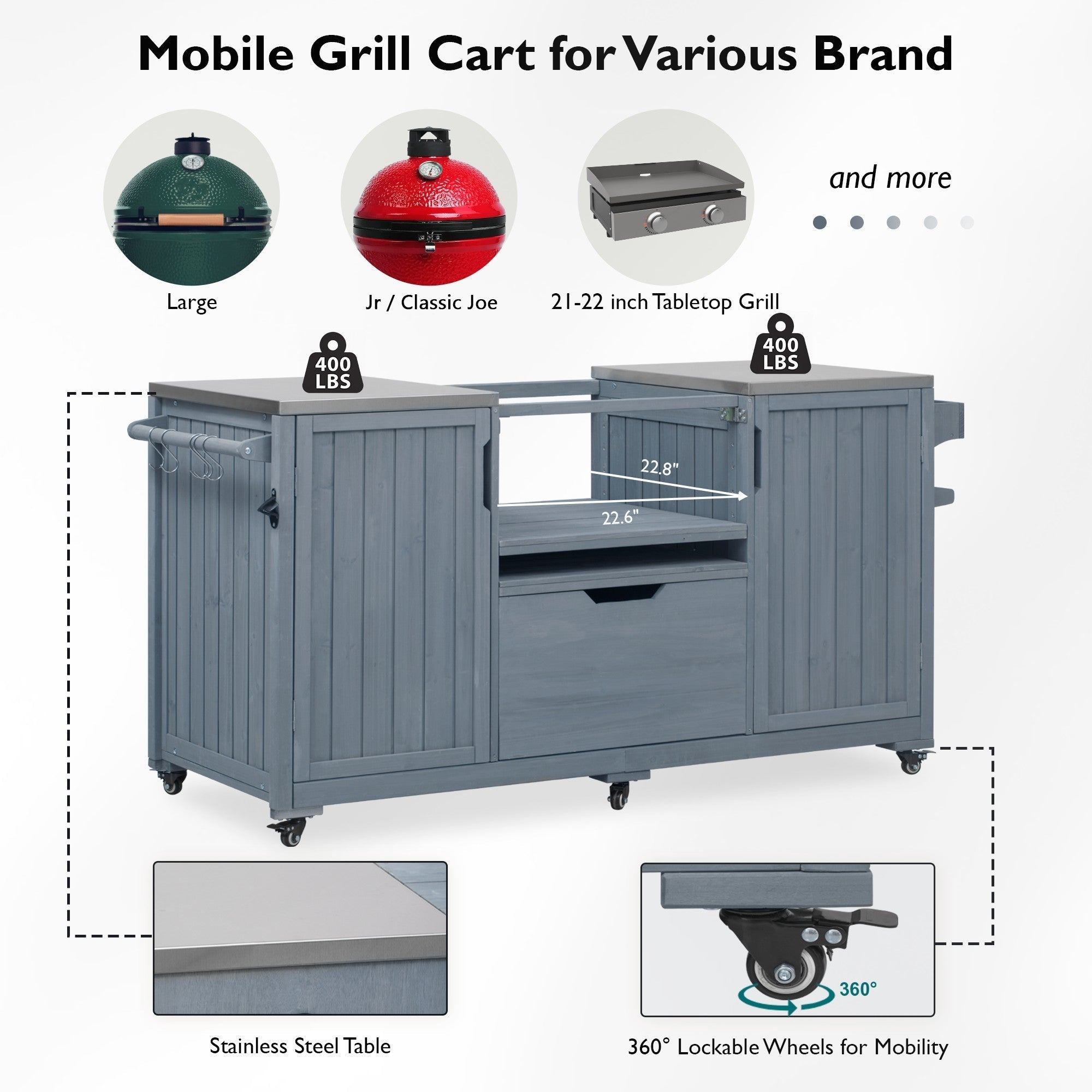 K&K 66.5" Outdoor Kitchen Island for Big Green Egg Grills (Cart only…)