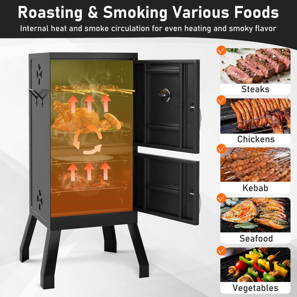40'' Vertical BBQ Smoker W/Built-In Thermometer Adjustable Air Dampers for Party