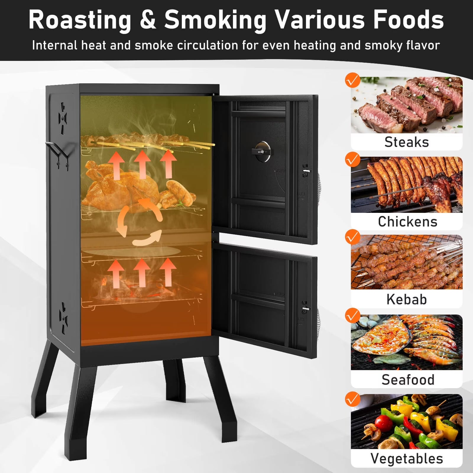 40'' Vertical BBQ Smoker W/Built-In Thermometer Adjustable Air Dampers for Party