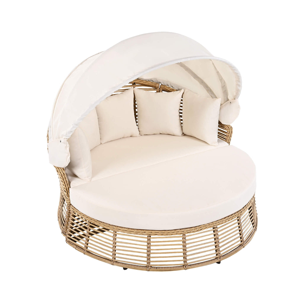 Alora 53-Inch Outdoor Patio Rattan Round Wicker Daybed With Retractable Canopy (SAK69241)