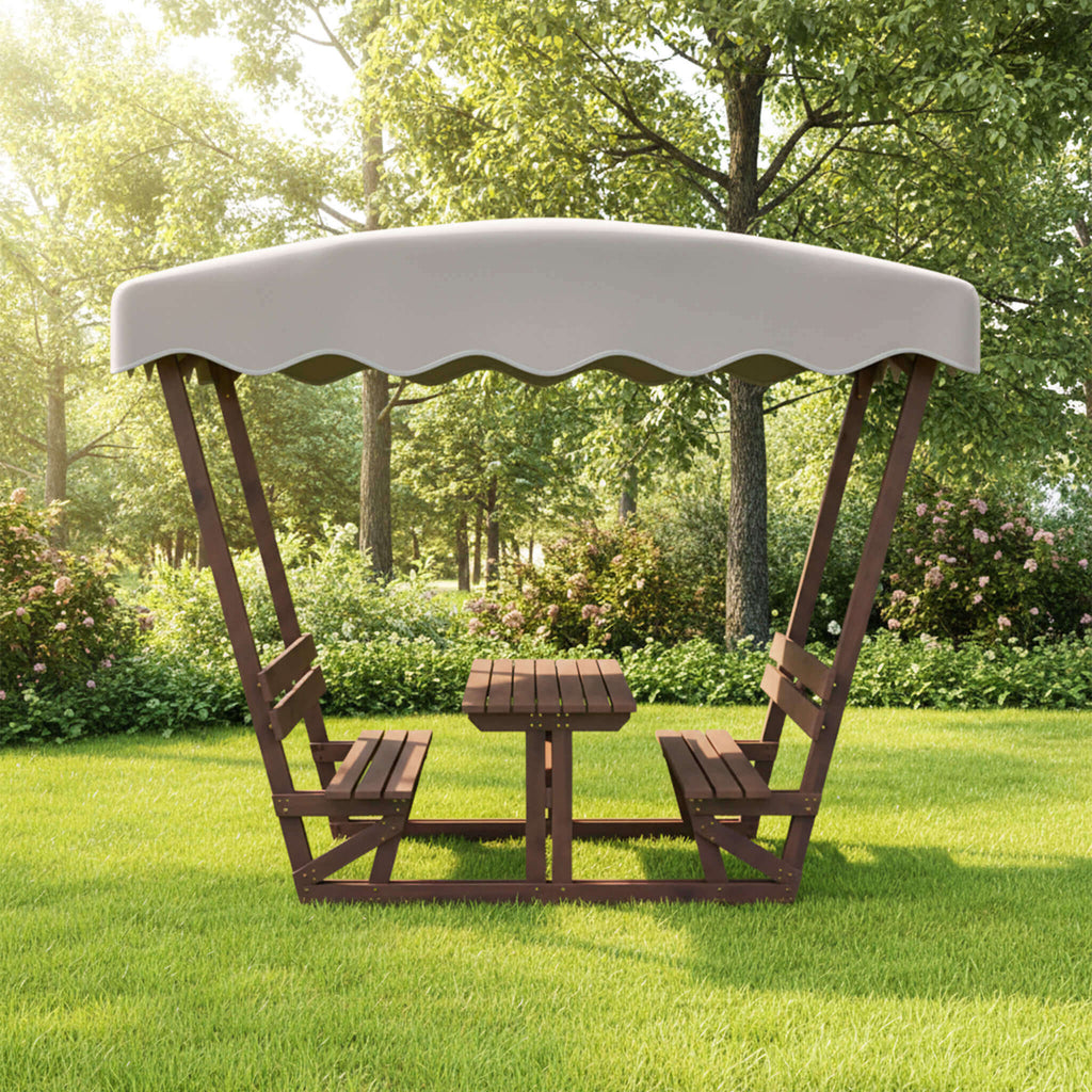 Alora Outdoor Waterproof Wood Picnic Table And Bench Set With Removable Canopy (SAK87135)