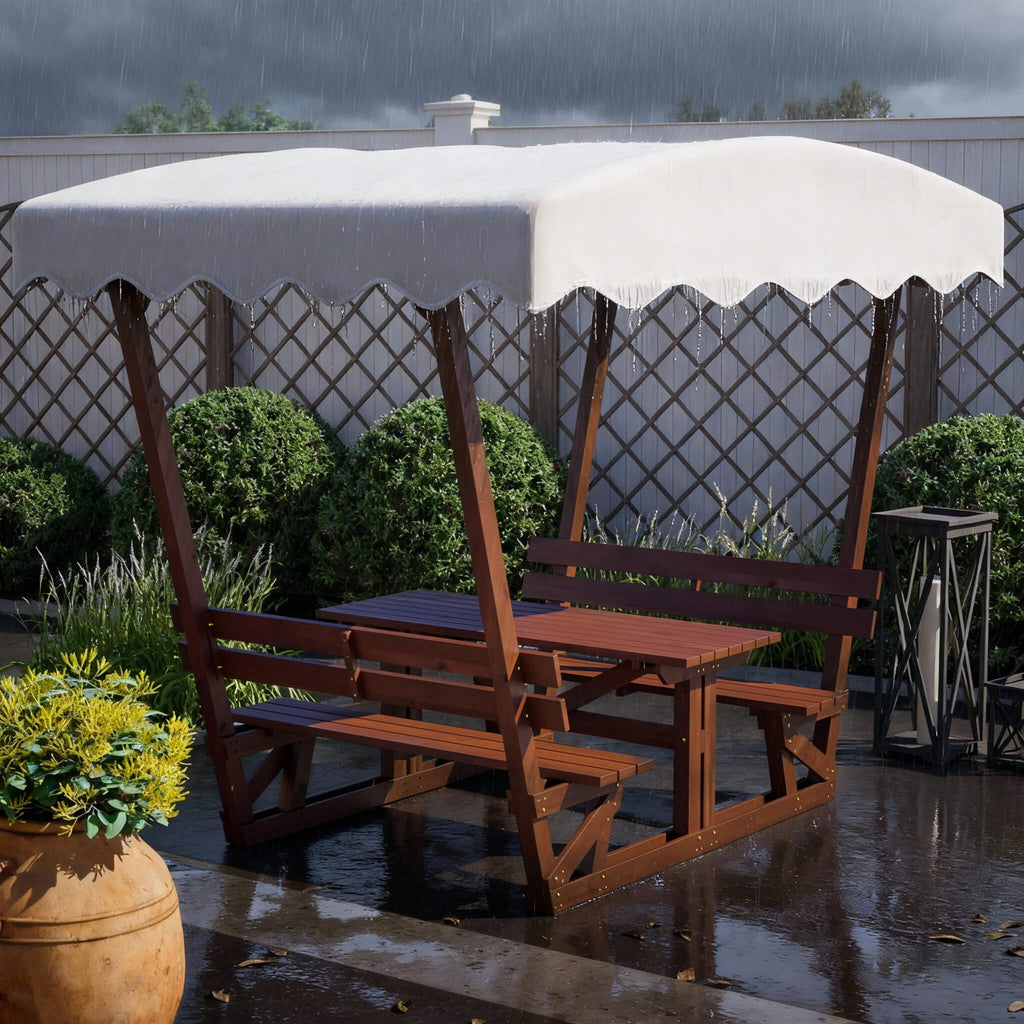 Alora Outdoor Waterproof Wood Picnic Table And Bench Set With Removable Canopy (SAK87135)