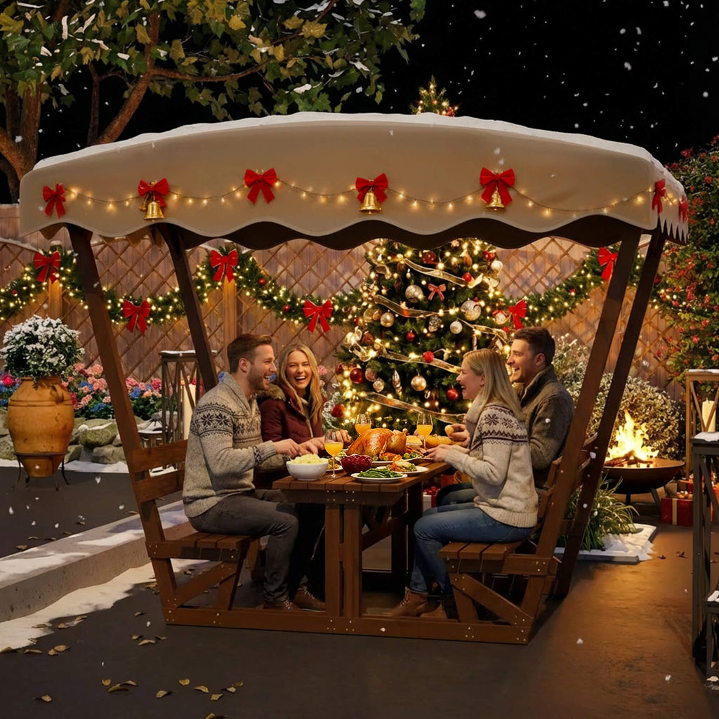 Alora Outdoor Waterproof Wood Picnic Table And Bench Set With Removable Canopy (SAK87135)