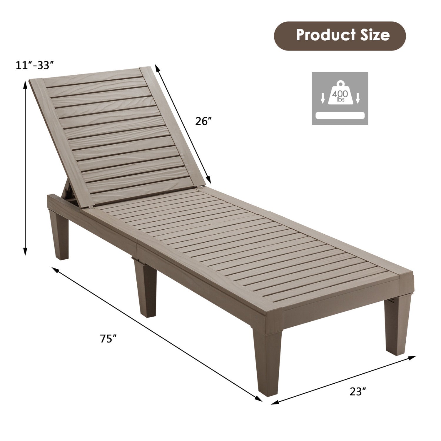 Outdoor Chaise Lounge Chair Set of 2 with 5-Position Backrest