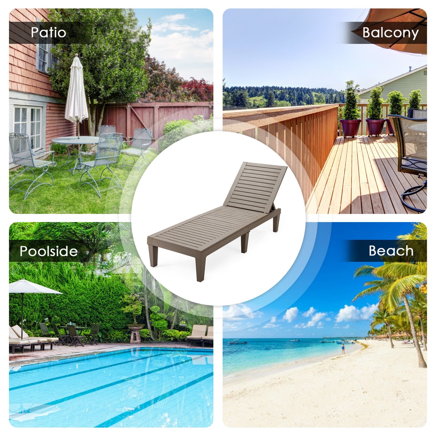 Outdoor Chaise Lounge Chair Set of 2 with 5-Position Backrest