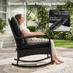 Outdoor Wicker Rocking Chair with Cushions and Anti-Tip Stoppers