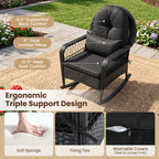 Outdoor Wicker Rocking Chair with Cushions and Anti-Tip Stoppers